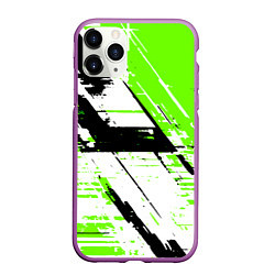 Чехол iPhone 11 Pro матовый Diagonal black and green stripes on a white backgr, цвет: 3D-фиолетовый