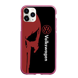 Чехол iPhone 11 Pro матовый Volkswagen и череп, цвет: 3D-малиновый