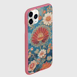 Чехол iPhone 11 Pro матовый Ботанические узоры, цвет: 3D-малиновый — фото 2