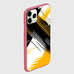 Чехол iPhone 11 Pro матовый Диагональные жёлто-чёрные линии на белом фоне, цвет: 3D-малиновый — фото 2