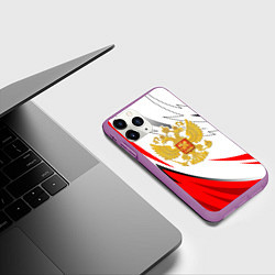 Чехол iPhone 11 Pro матовый Российский красный - герб, цвет: 3D-фиолетовый — фото 2
