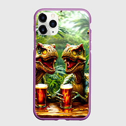 Чехол iPhone 11 Pro матовый Велоцирапторы с пивком, цвет: 3D-фиолетовый