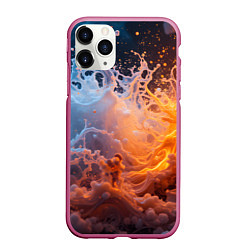 Чехол iPhone 11 Pro матовый Брызги воды и огня, цвет: 3D-малиновый