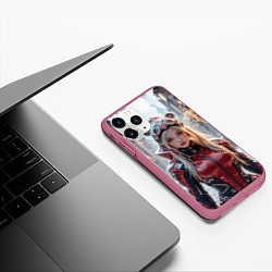 Чехол iPhone 11 Pro матовый Девушка в кибер костюме, цвет: 3D-малиновый — фото 2