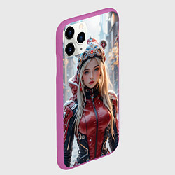 Чехол iPhone 11 Pro матовый Девушка в кибер костюме, цвет: 3D-фиолетовый — фото 2