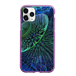 Чехол iPhone 11 Pro матовый Фрактальный узор шипы, цвет: 3D-фиолетовый