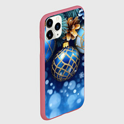 Чехол iPhone 11 Pro матовый Синие новогодние шары, цвет: 3D-малиновый — фото 2