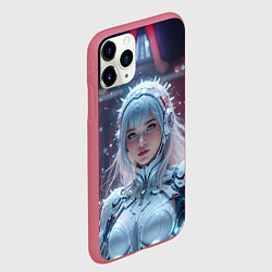 Чехол iPhone 11 Pro матовый Зимняя девушка в кибер костюме, цвет: 3D-малиновый — фото 2