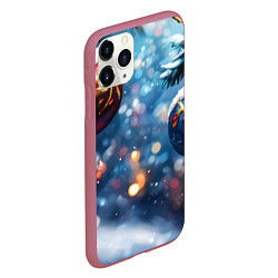 Чехол iPhone 11 Pro матовый Новогодние шары на ветках, цвет: 3D-малиновый — фото 2