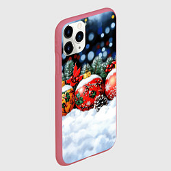 Чехол iPhone 11 Pro матовый Новогодние шарики на снегу, цвет: 3D-малиновый — фото 2