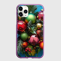 Чехол iPhone 11 Pro матовый Разноцветные новогодние шарики, цвет: 3D-фиолетовый