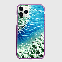 Чехол iPhone 11 Pro матовый Берег и синие волны, цвет: 3D-фиолетовый
