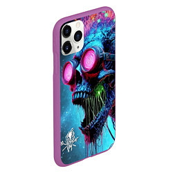 Чехол iPhone 11 Pro матовый Metallica - crazy skeleton with headphones, цвет: 3D-фиолетовый — фото 2