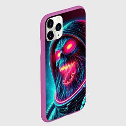 Чехол iPhone 11 Pro матовый Скелет погибшего космонавта - неоновое свечение, цвет: 3D-фиолетовый — фото 2