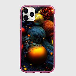Чехол iPhone 11 Pro матовый Текстурные новогодние шары, цвет: 3D-малиновый