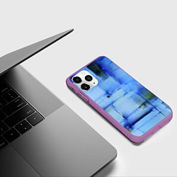 Чехол iPhone 11 Pro матовый Чёрные пятна на синем фоне абстракция, цвет: 3D-фиолетовый — фото 2
