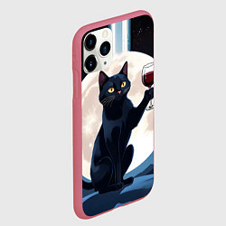 Чехол iPhone 11 Pro матовый Черный кот с вином, цвет: 3D-малиновый — фото 2