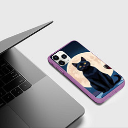 Чехол iPhone 11 Pro матовый Кот с вином под луной, цвет: 3D-фиолетовый — фото 2