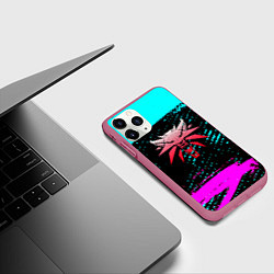 Чехол iPhone 11 Pro матовый The Witcher неоновые краски, цвет: 3D-малиновый — фото 2