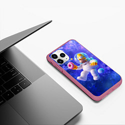 Чехол iPhone 11 Pro матовый Homer Simpson is a brave astronaut, цвет: 3D-малиновый — фото 2