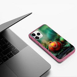 Чехол iPhone 11 Pro матовый Новогодние шары на ветках, цвет: 3D-малиновый — фото 2