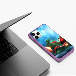 Чехол iPhone 11 Pro матовый Красные игрушки новогодние, цвет: 3D-фиолетовый — фото 2