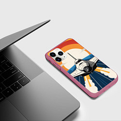 Чехол iPhone 11 Pro матовый Скоростной ретро самолет, цвет: 3D-малиновый — фото 2