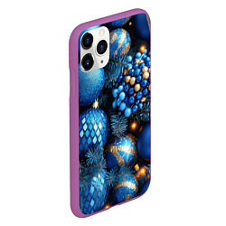 Чехол iPhone 11 Pro матовый Синие новогодние игрушки на елке, цвет: 3D-фиолетовый — фото 2