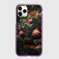 Чехол iPhone 11 Pro матовый Новый год - шарики, цвет: 3D-фиолетовый