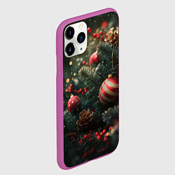 Чехол iPhone 11 Pro матовый Новый год - шарики, цвет: 3D-фиолетовый — фото 2