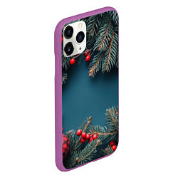 Чехол iPhone 11 Pro матовый Новогодний фон и рябина, цвет: 3D-фиолетовый — фото 2