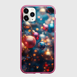 Чехол iPhone 11 Pro матовый Красные и синие шары на фоне елки, цвет: 3D-малиновый