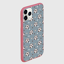 Чехол iPhone 11 Pro матовый Футбольные мячи и звезды на голубом, цвет: 3D-малиновый — фото 2