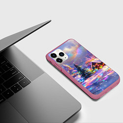 Чехол iPhone 11 Pro матовый Дух рождества - зимние домики, цвет: 3D-малиновый — фото 2