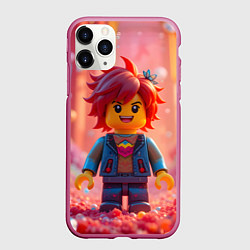 Чехол iPhone 11 Pro матовый Роблокс человечек с красными волосами, цвет: 3D-малиновый