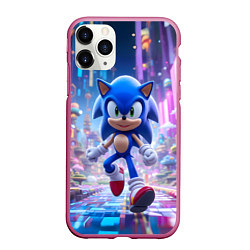 Чехол iPhone 11 Pro матовый Sonic в неоновом городе, цвет: 3D-малиновый