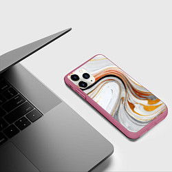 Чехол iPhone 11 Pro матовый Волнистые чёрно-жёлтые линии на белом фоне, цвет: 3D-малиновый — фото 2