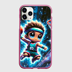 Чехол iPhone 11 Pro матовый Бейсболист с мячом, цвет: 3D-малиновый