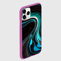 Чехол iPhone 11 Pro матовый Волнистые бело-голубые линии на чёрном фоне, цвет: 3D-фиолетовый — фото 2
