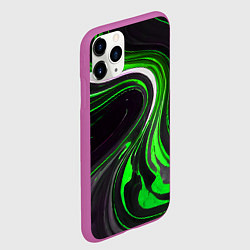 Чехол iPhone 11 Pro матовый Волнистые бело-зелёные линии на чёрном фоне, цвет: 3D-фиолетовый — фото 2
