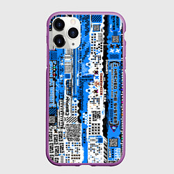 Чехол iPhone 11 Pro матовый Киберпанк паттерн синий, цвет: 3D-фиолетовый