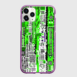 Чехол iPhone 11 Pro матовый Киберпанк паттерн зелёный, цвет: 3D-фиолетовый
