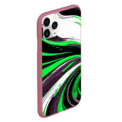 Чехол iPhone 11 Pro матовый Волнистые чёрно-зелёные линии на белом фоне, цвет: 3D-малиновый — фото 2