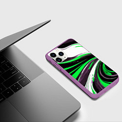 Чехол iPhone 11 Pro матовый Волнистые чёрно-зелёные линии на белом фоне, цвет: 3D-фиолетовый — фото 2