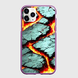 Чехол iPhone 11 Pro матовый Треснувший камень жёлтый, цвет: 3D-фиолетовый