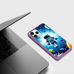 Чехол iPhone 11 Pro матовый Minecraft - an astronaut in outer space, цвет: 3D-фиолетовый — фото 2
