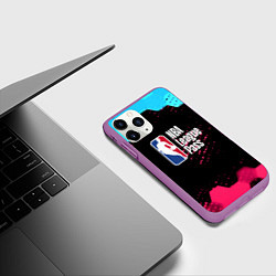 Чехол iPhone 11 Pro матовый NBA баскетбол соты неон, цвет: 3D-фиолетовый — фото 2