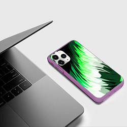 Чехол iPhone 11 Pro матовый Зелёно-белая абстракция на чёрном фоне, цвет: 3D-фиолетовый — фото 2
