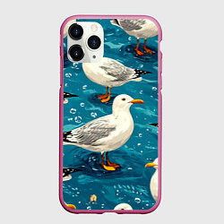 Чехол iPhone 11 Pro матовый Чайка, цвет: 3D-малиновый