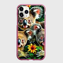 Чехол iPhone 11 Pro матовый Три коалы, цвет: 3D-малиновый